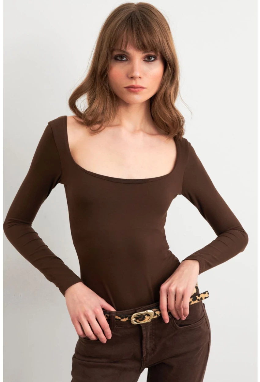 Kadın Acı-Kahve Kayık Yaka Basic Body CY352