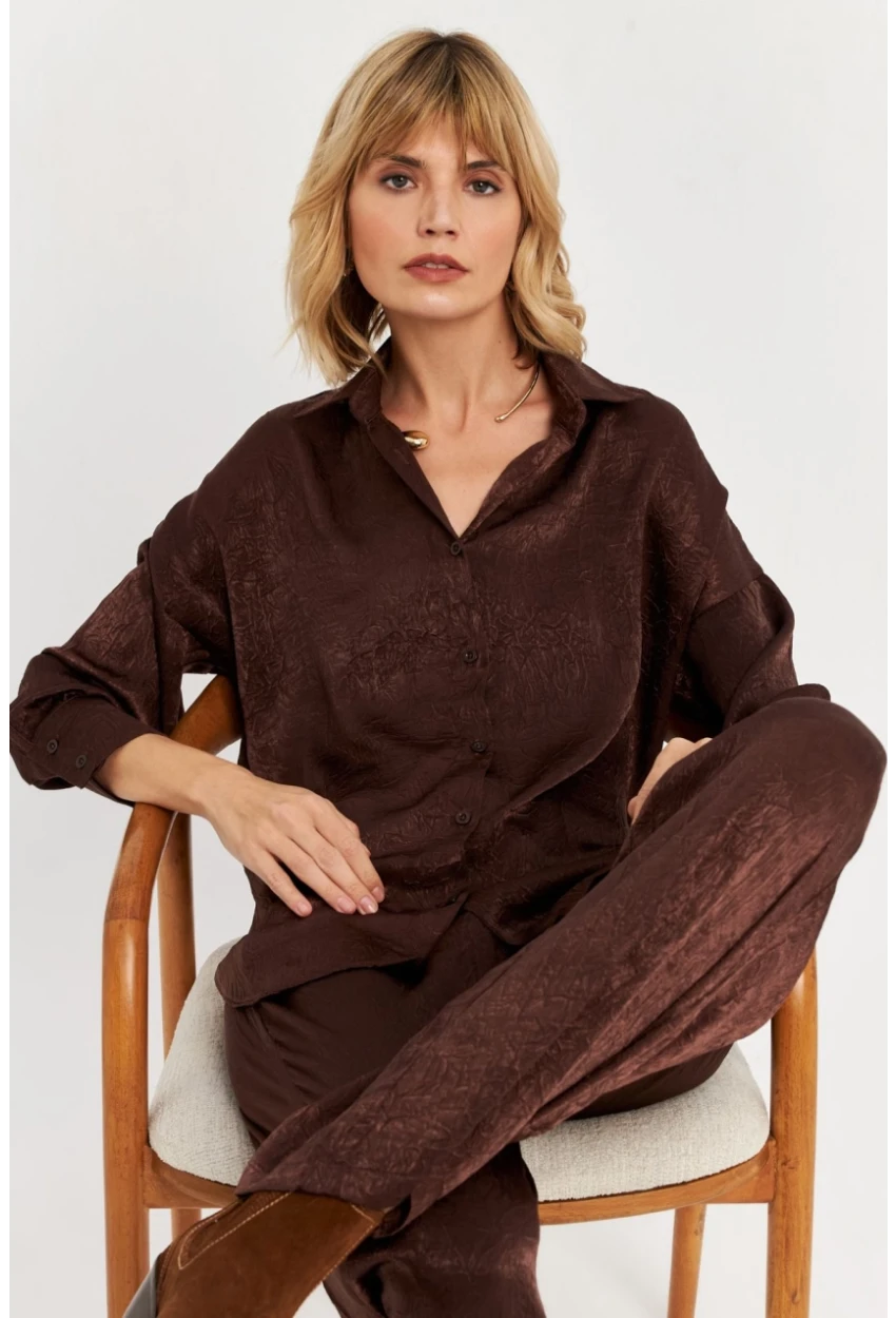 Kadın Acı-Kahve Saten Gömlek MCAR1127