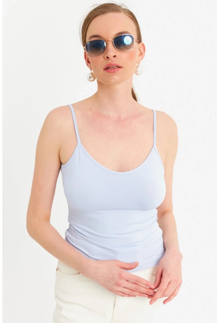 Kadın Açık Mavi Askılı Basic Atlet FLS06