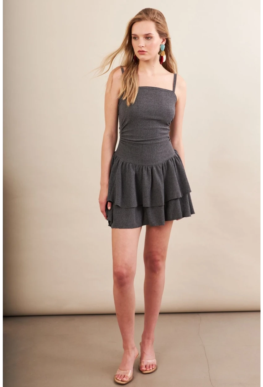 Kadın Antrasit Fırfırlı Mini Elbise MOD7593