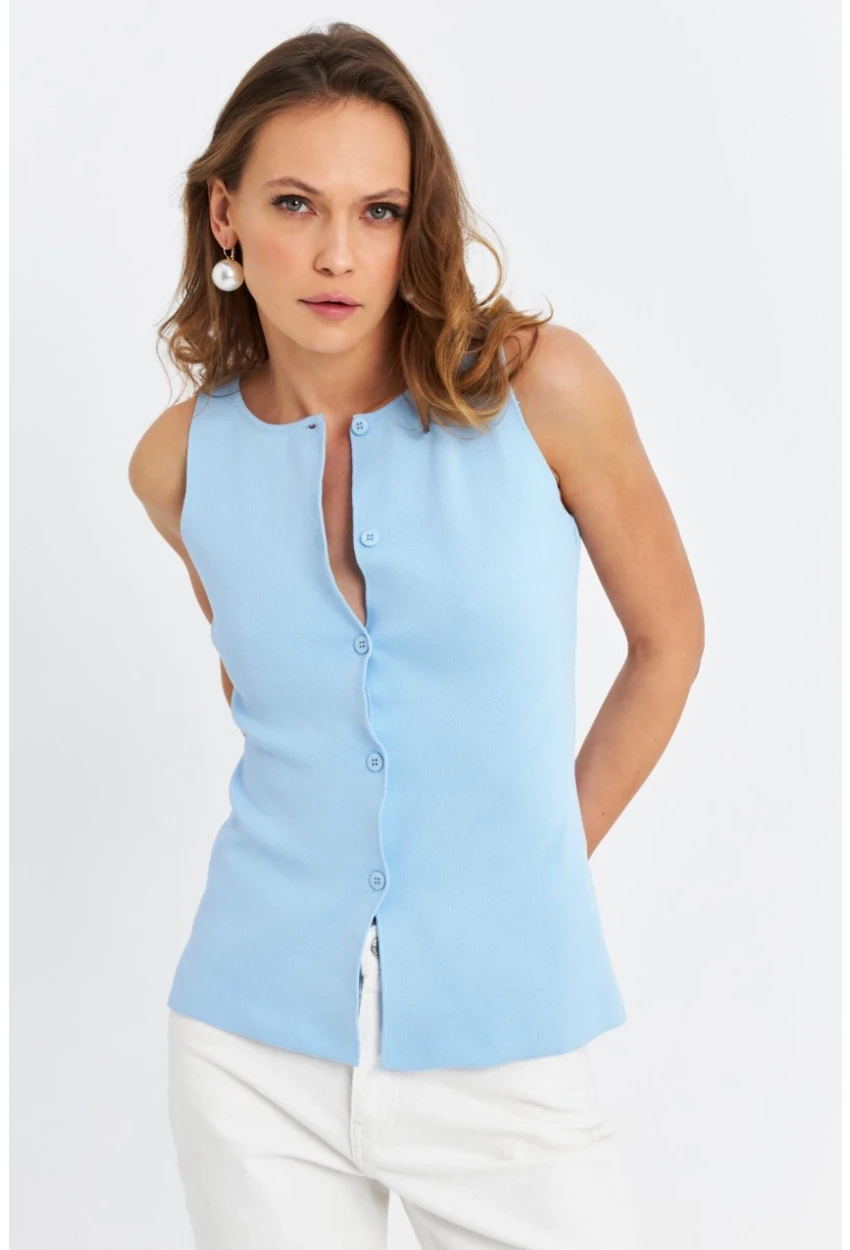 Kadın Bebe Mavi Düğmeli Triko Bluz ZH10