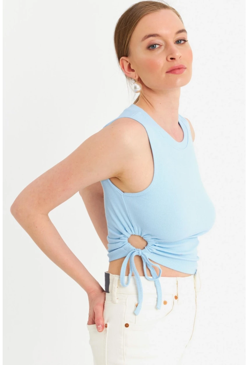 Kadın Bebe Mavi Yanı Büzülebilir Basic Bluz RSP329
