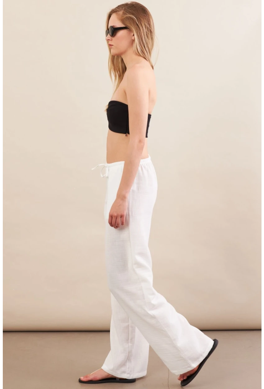 Kadın Beyaz Beli Bağcıklı Pantolon ZH105