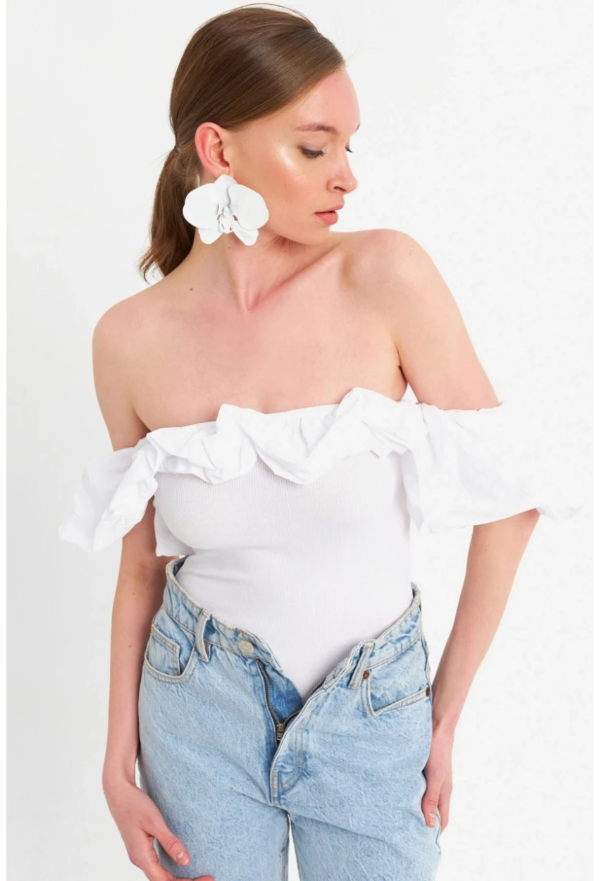 Kadın Beyaz Çıtçıtlı Straplez Body TPG07