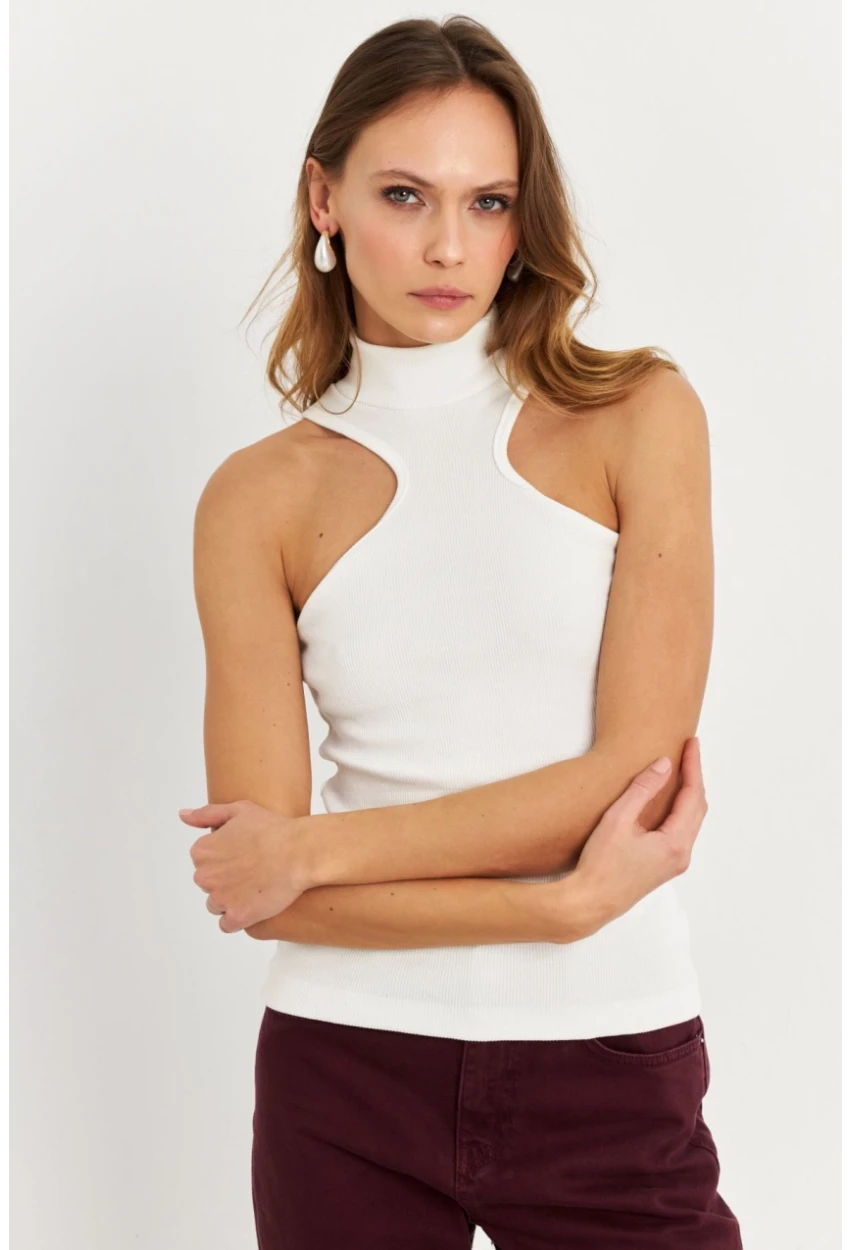 Kadın Beyaz Halter Yaka Kaşkorse Bluz EY1454
