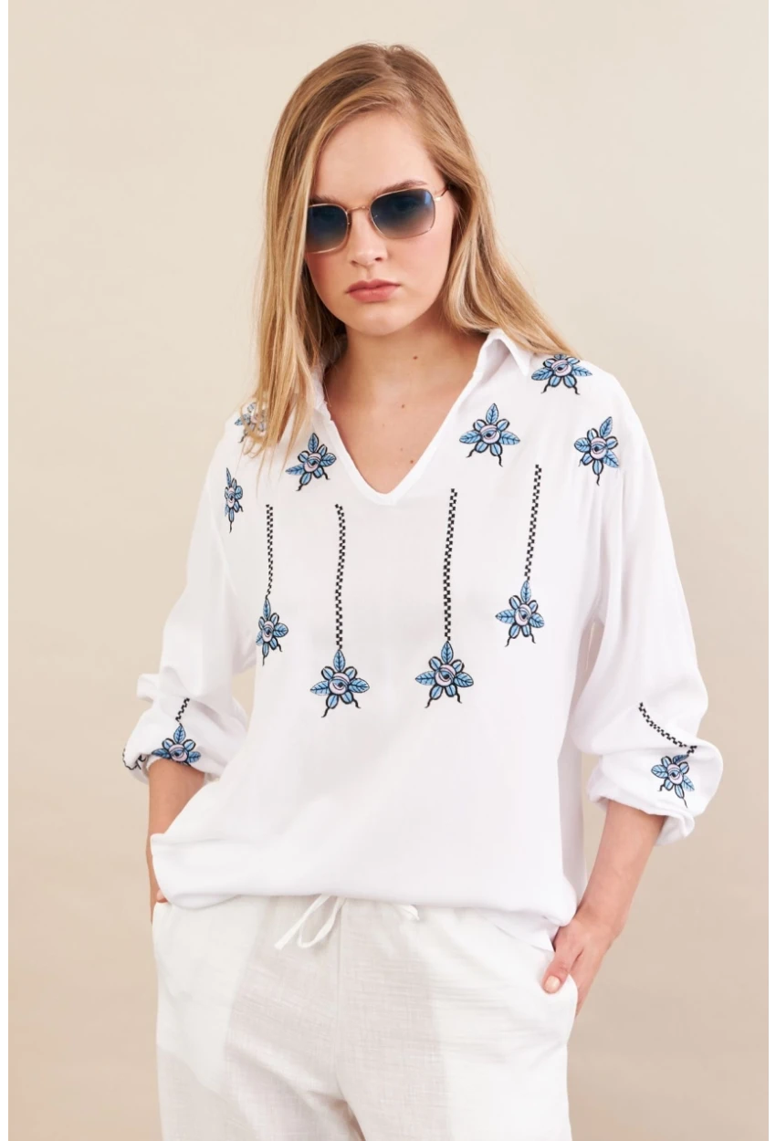 Kadın Beyaz Nakışlı Bluz MPC1345