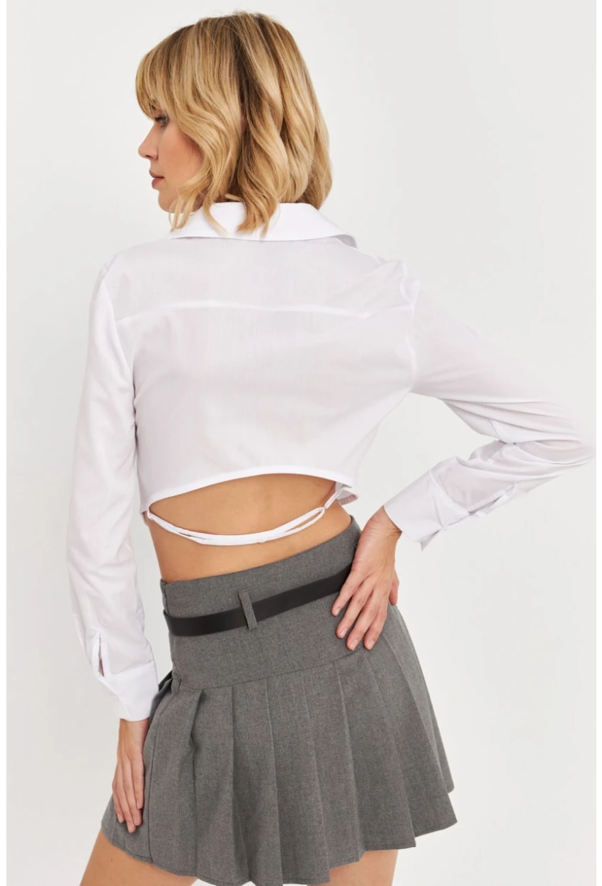 Kadın Beyaz Sırt Dekolteli Crop Gömlek DAF5013
