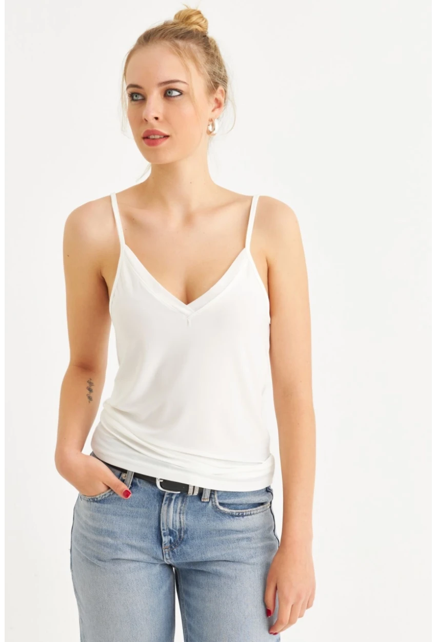 Kadın Beyaz Tül Şeritli Atlet LPP1024