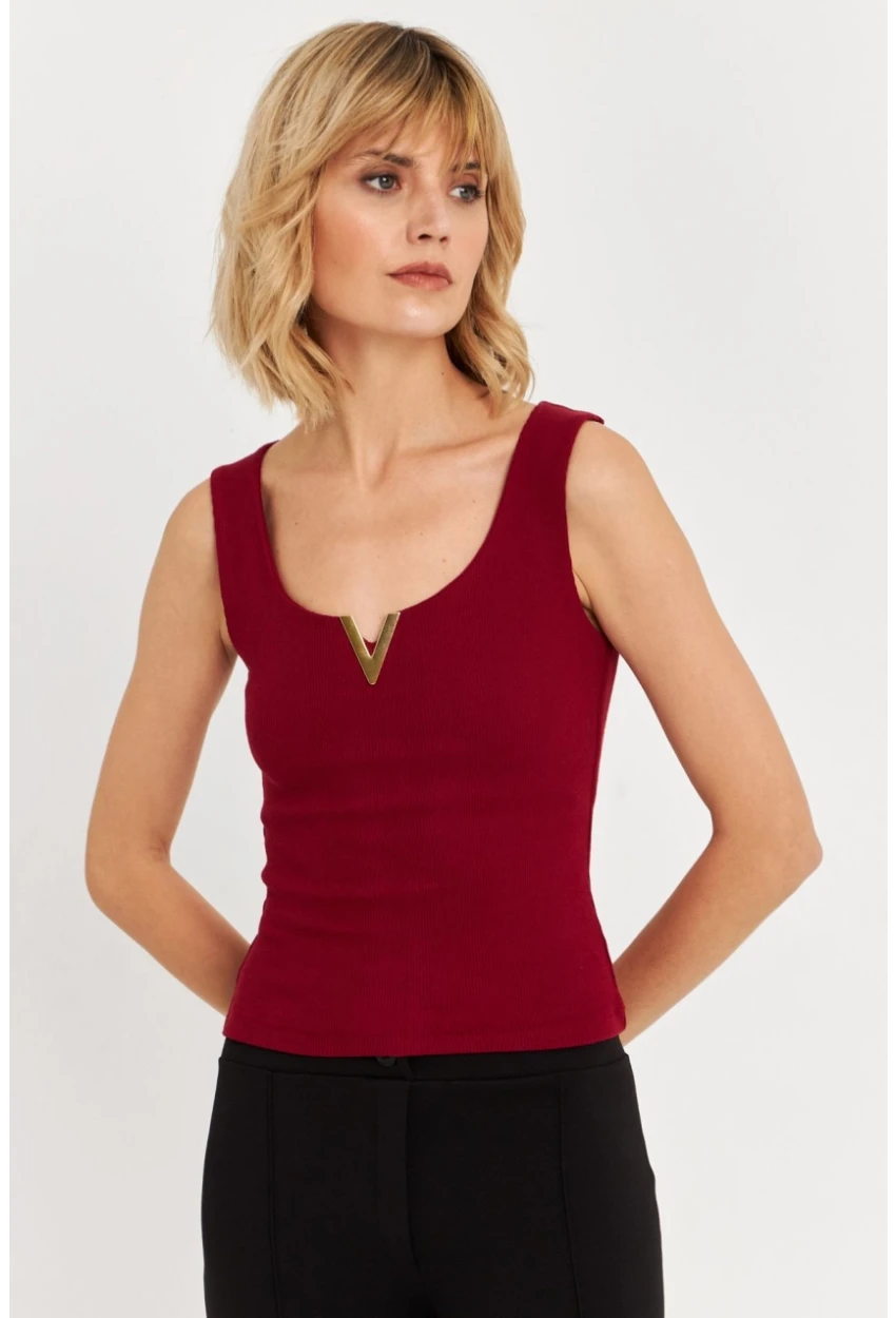 Kadın Bordo Aksesuarlı Kaşkorse Bluz RLO116