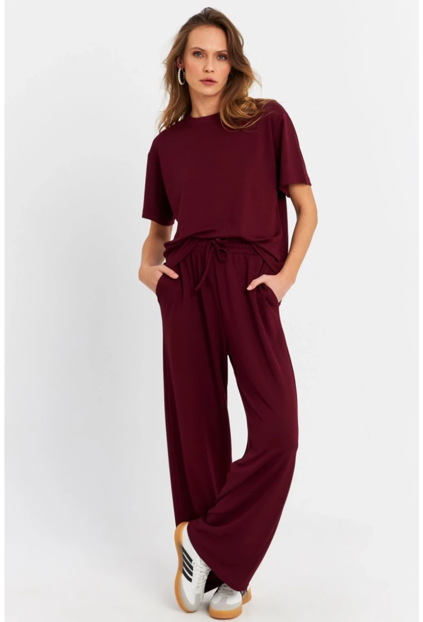 Kadın Bordo Basic Alt-Üst Pantolon Takım MRU6929