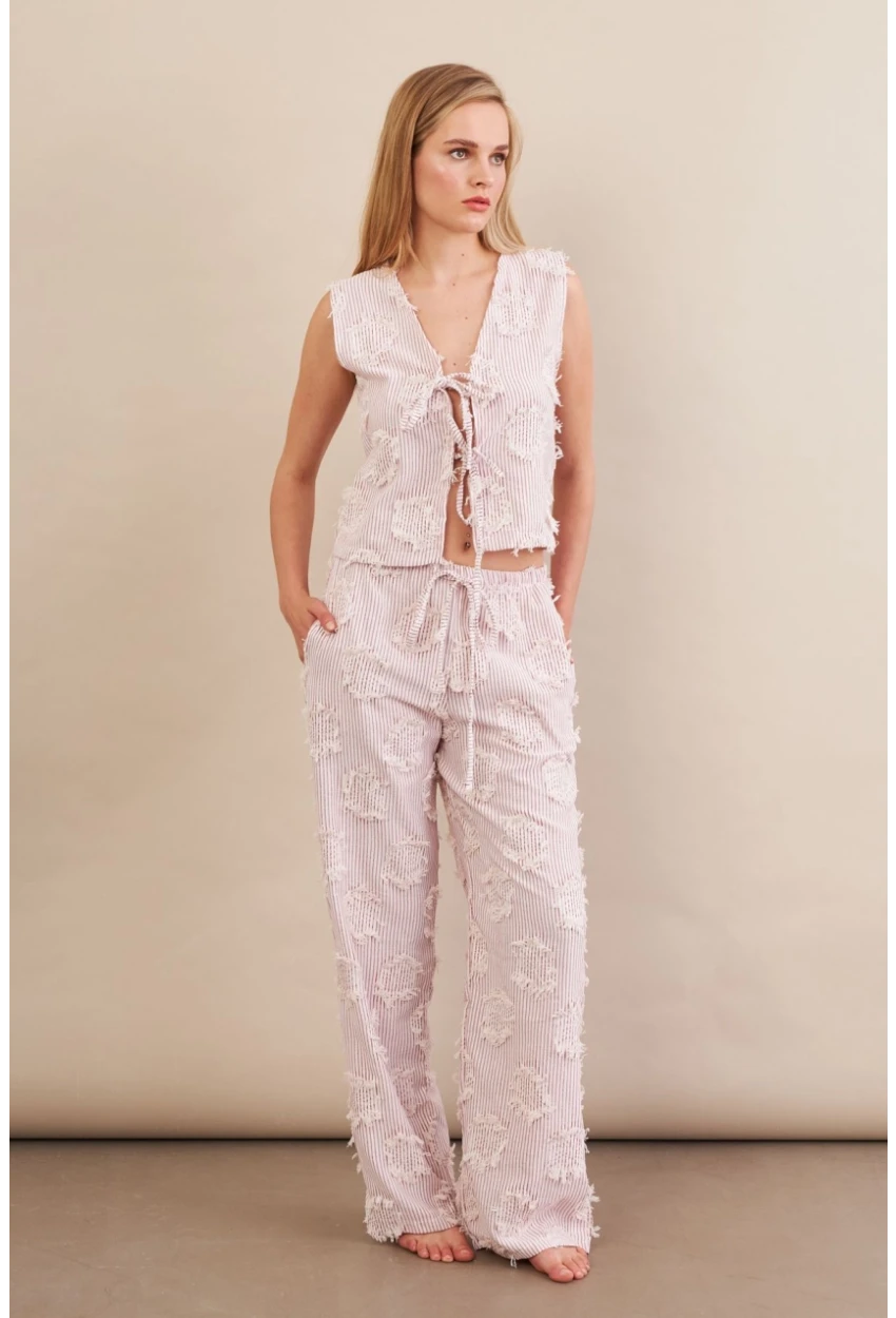 Kadın Bordo Çizgili Püsküllü Alt Üst Takım MOD2517