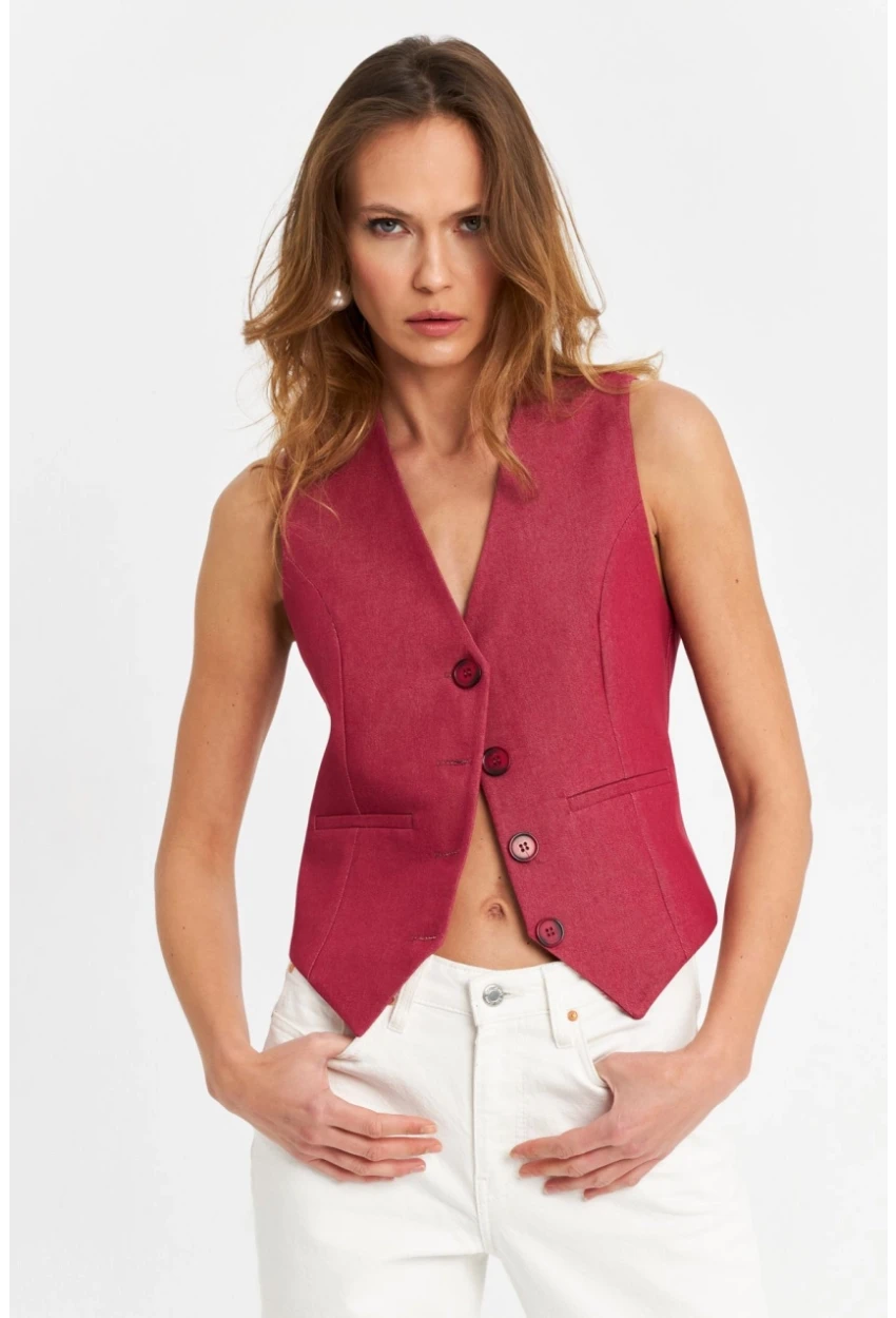 Kadın Bordo Keten Astarlı Yelek TW60046