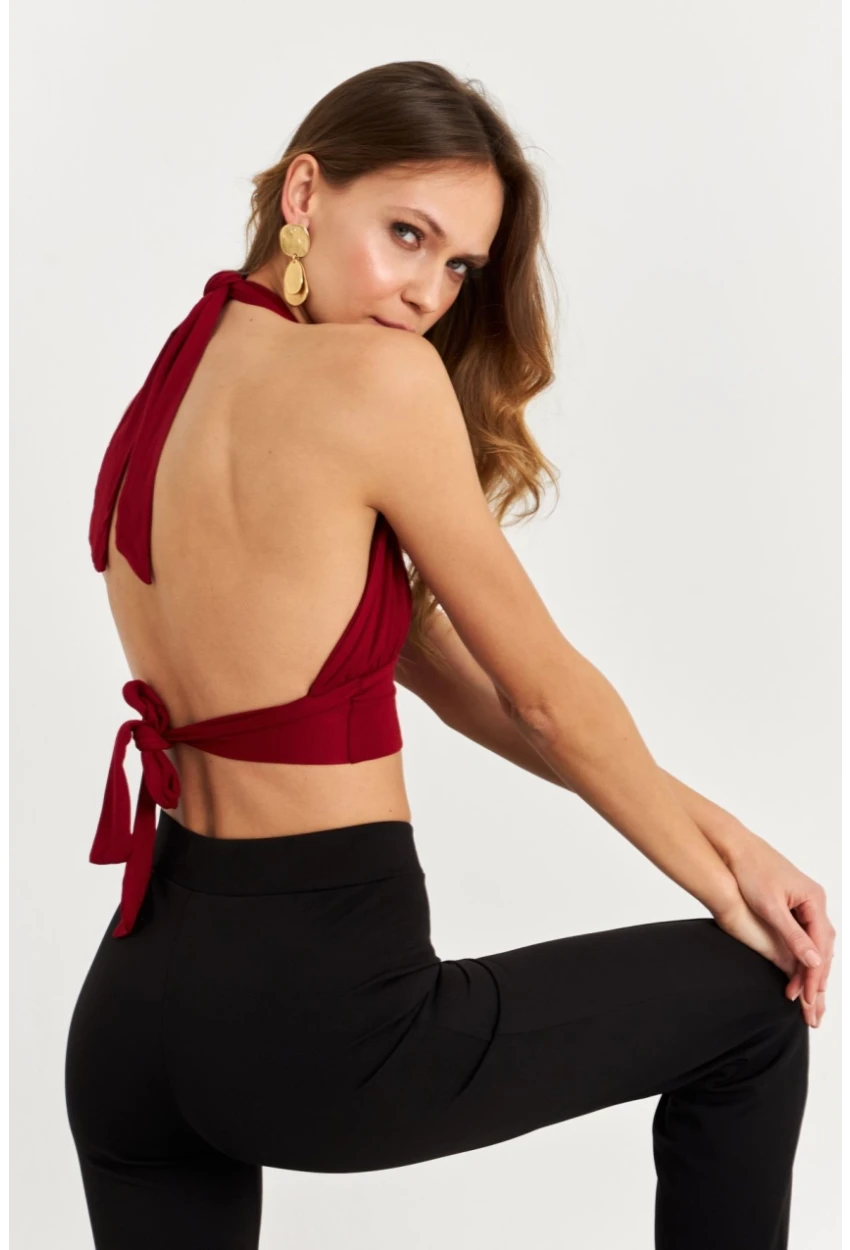 Kadın Bordo Sırt Ve Boyun Bağlamalı Bluz EY1472