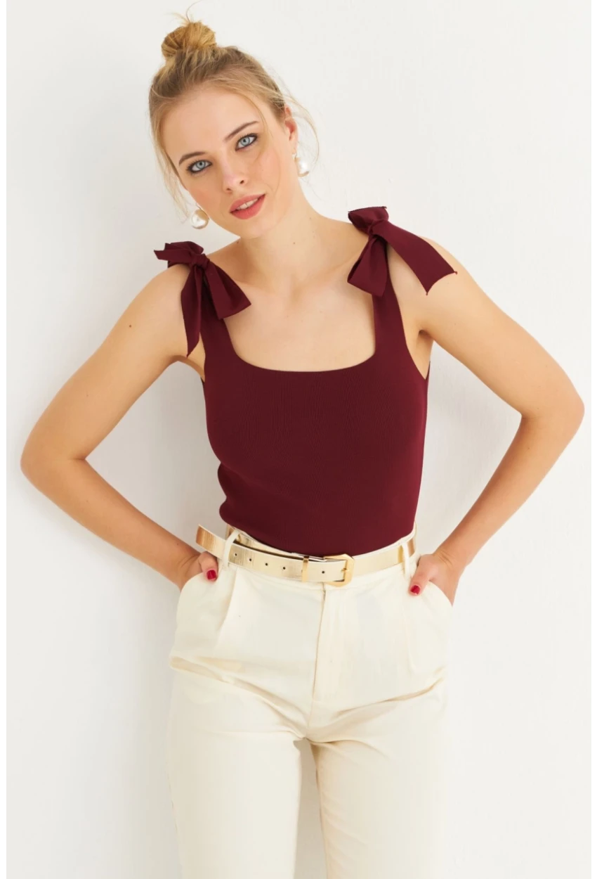 Kadın Bordo Triko Bluz YV236