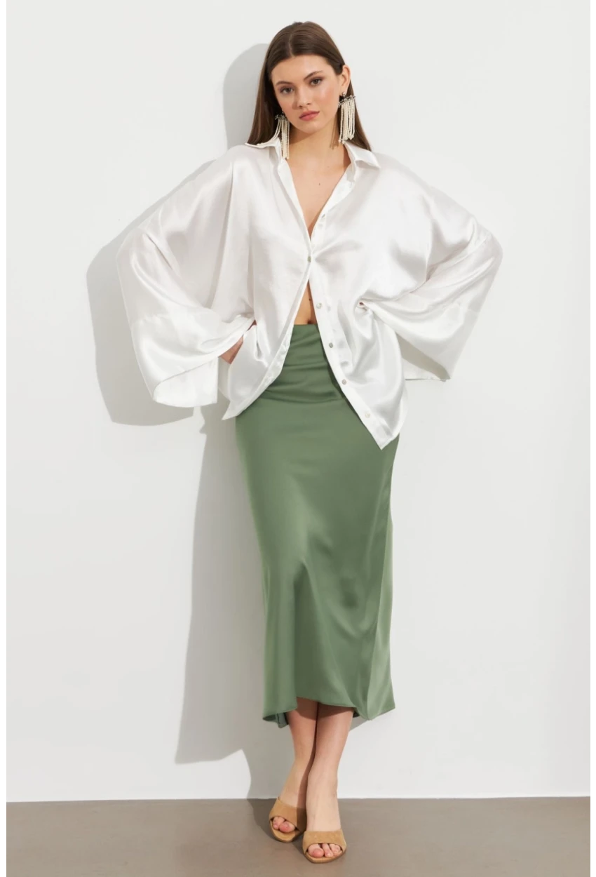 Kadın Çağla Yeşili Saten Çan Etek SE20