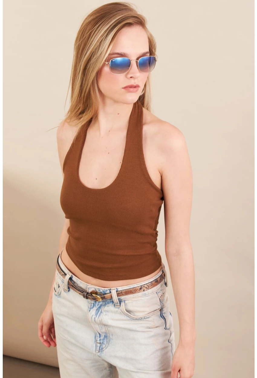 Kadın Camel Boyun Askılı Bluz ZH171