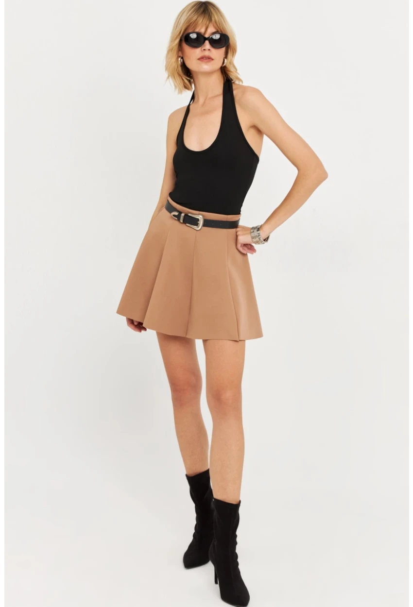 Kadın Camel Scuba Pilili Mini Etek DAF3204