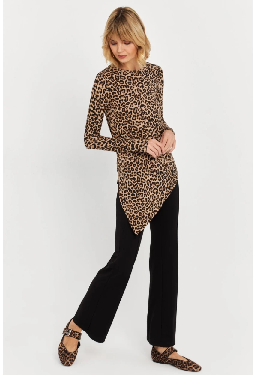 Kadın Camel-Siyah Asimetrik Leopar Tunik MLPP1186-1