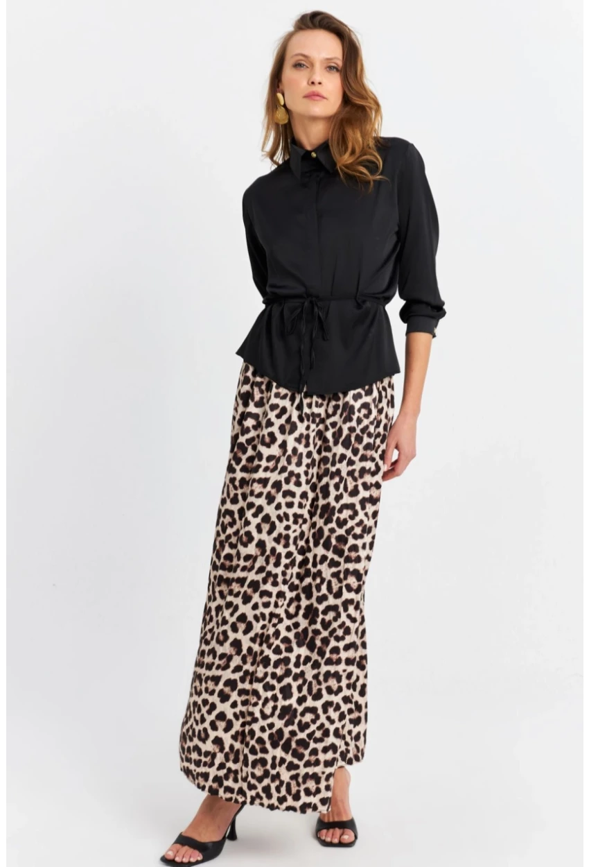 Kadın Camel-Siyah Saten Etek MCAR1105