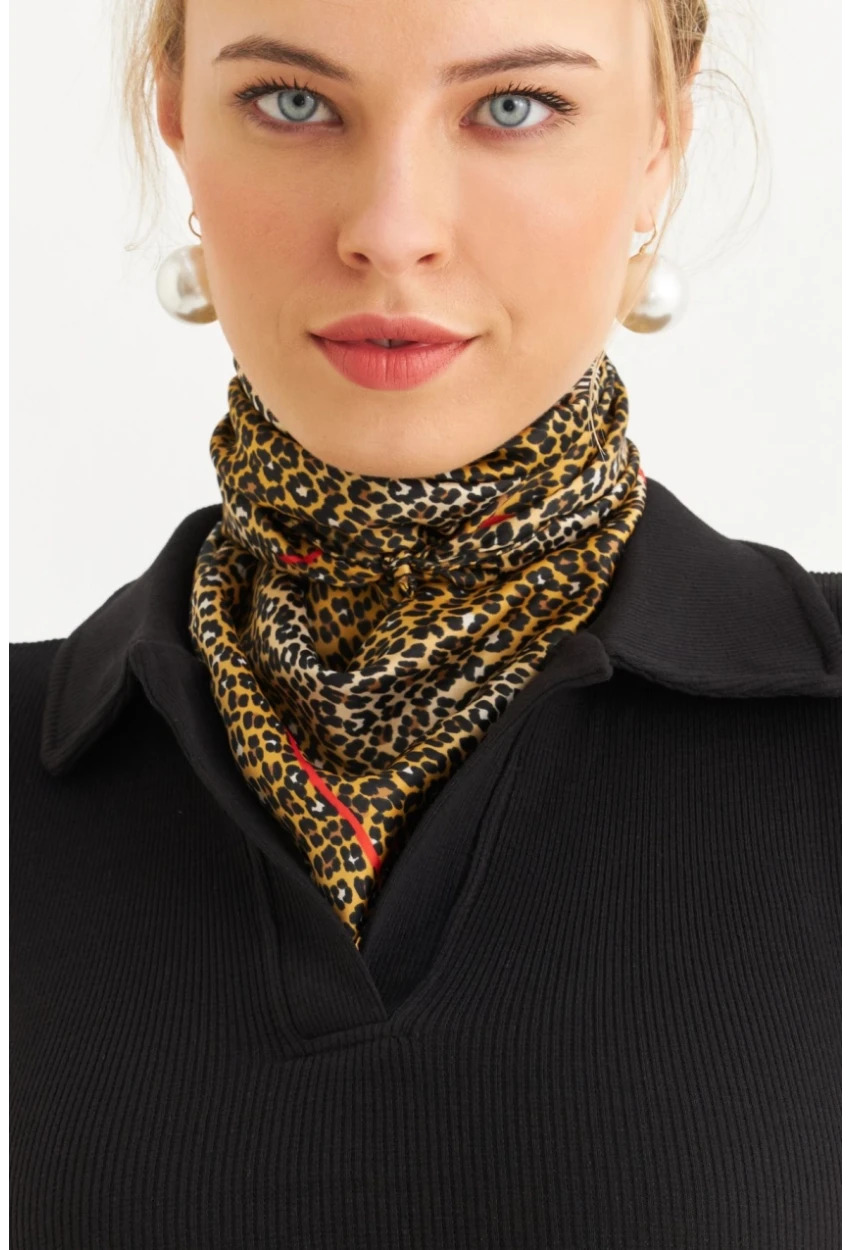 Kadın Camel-Siyah Saten Fular FİR100