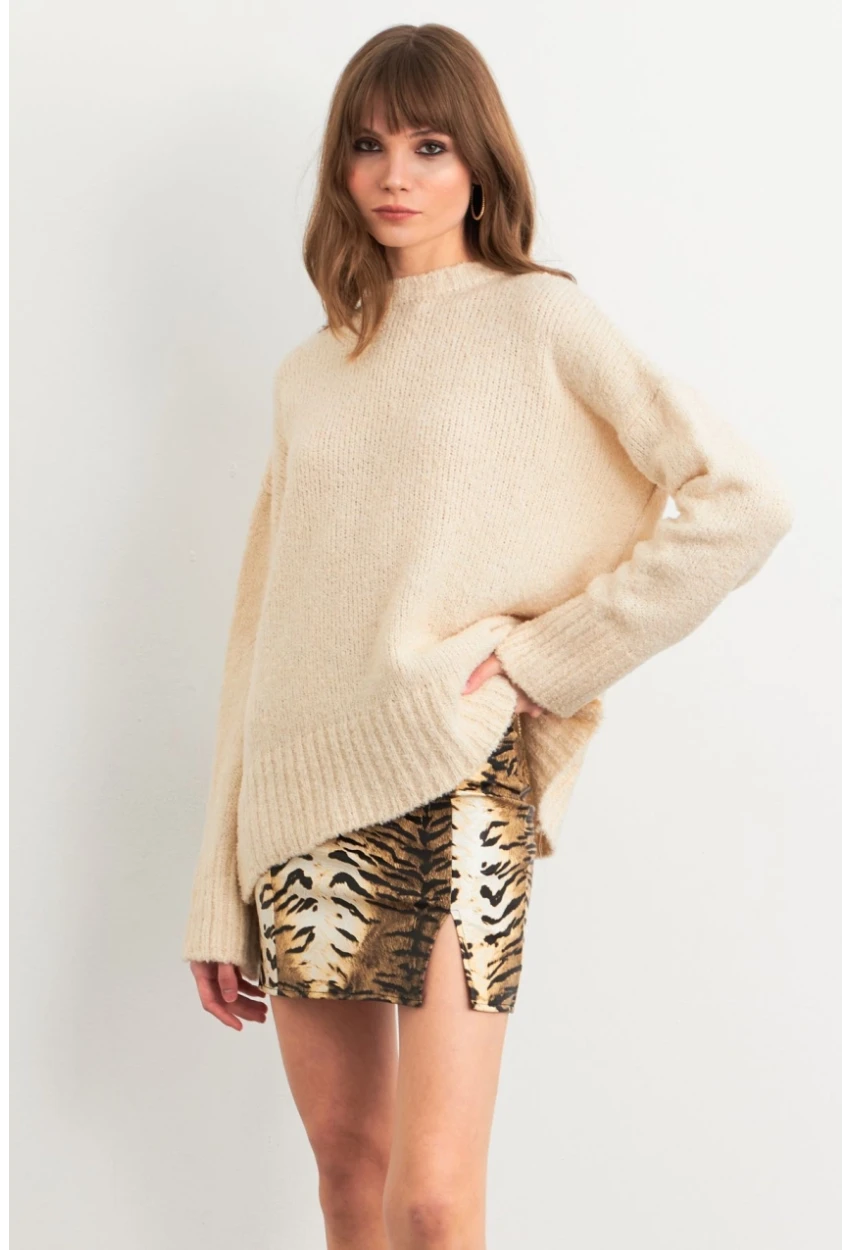 Kadın Camel-Siyah Suni Deri Zebra Desenli Mini Etek NH24475