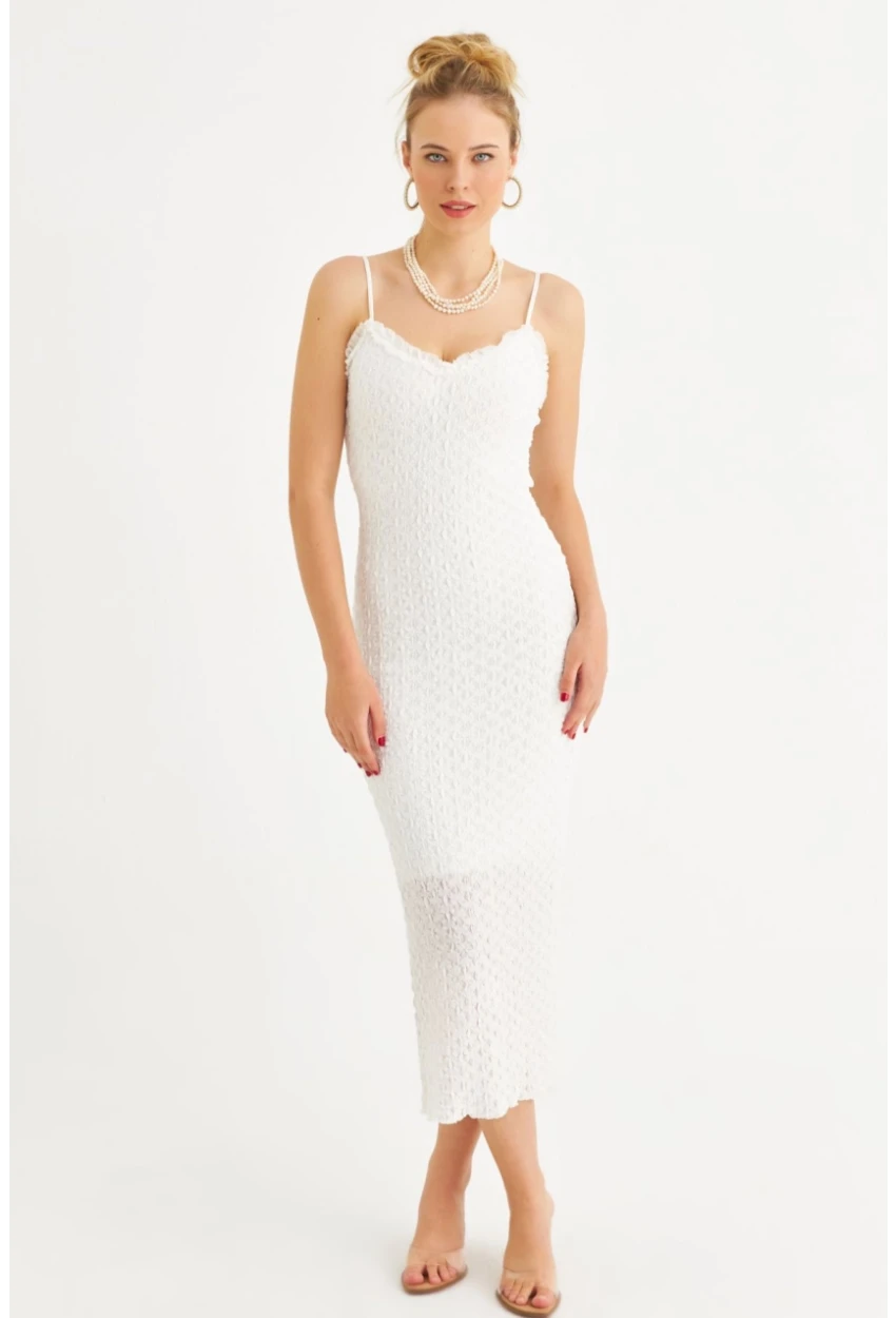 Kadın Ekru Astarlı Dantel Maxi Elbise YEL221662