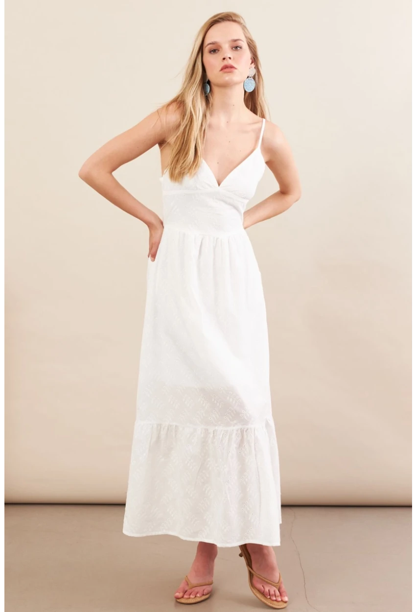 Kadın Ekru Ayarlanabilir Askılı Fistolu Midi Elbise İRE100