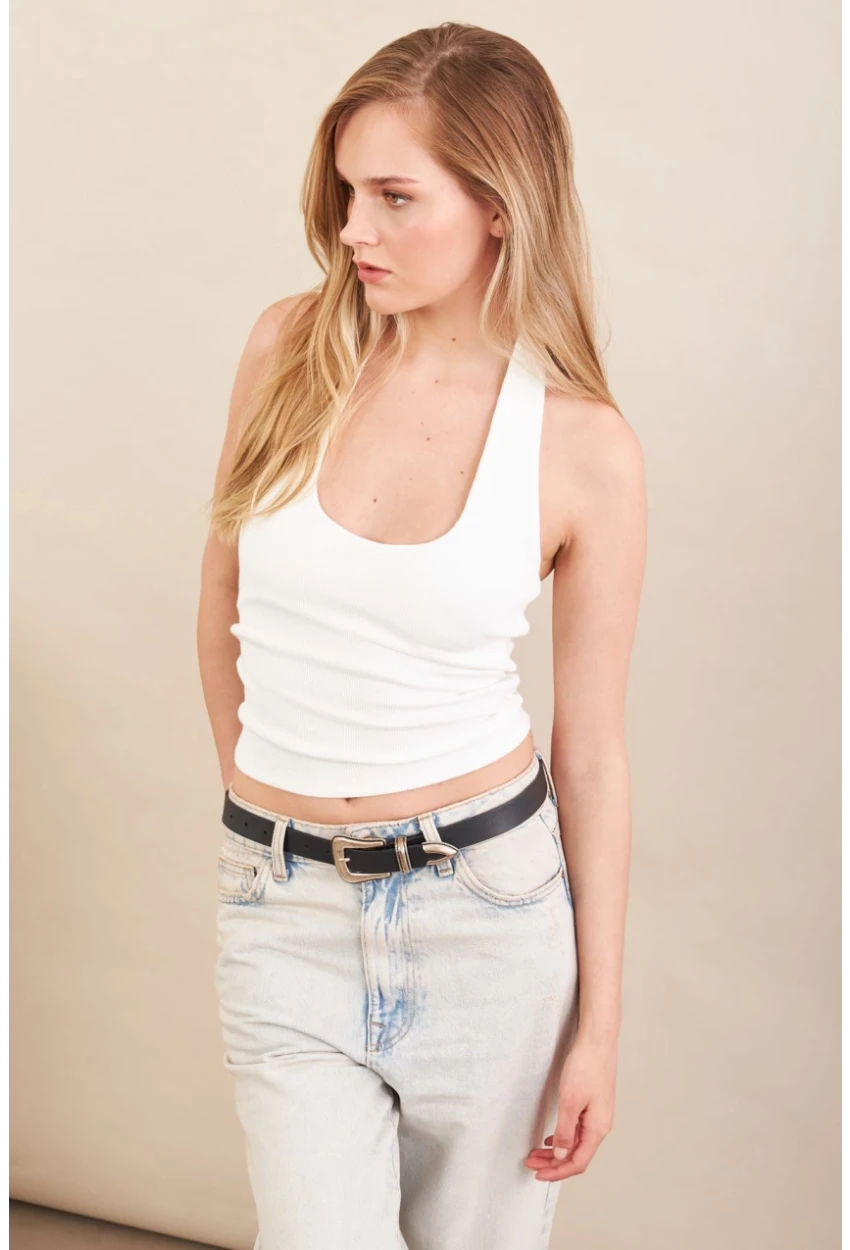 Kadın Ekru Boyun Askılı Bluz ZH171