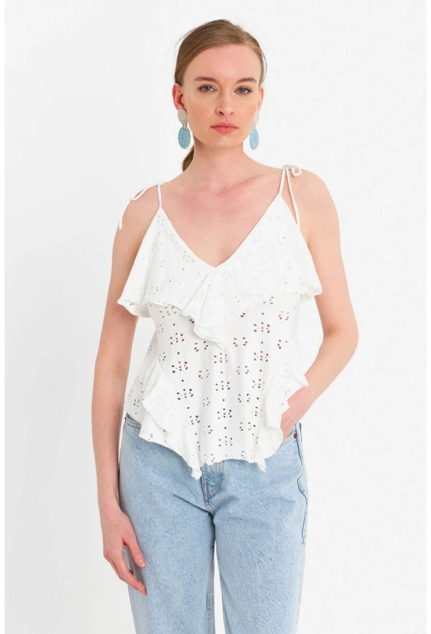 Kadın Ekru Brode Bluz SE14