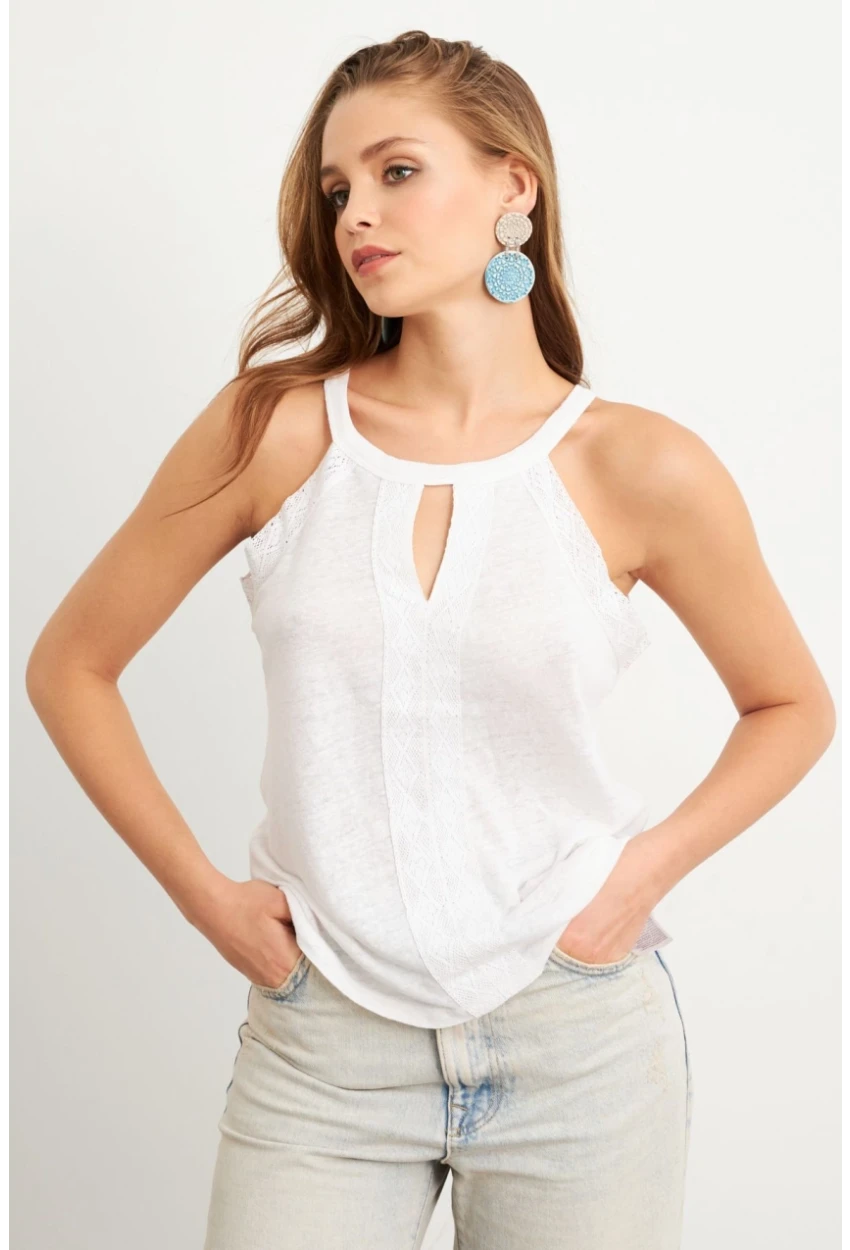 Kadın Ekru Dokuma Şeritli Bluz RX450