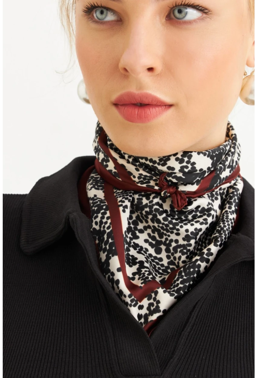 Kadın Ekru-Kahve Saten Fular FİR100