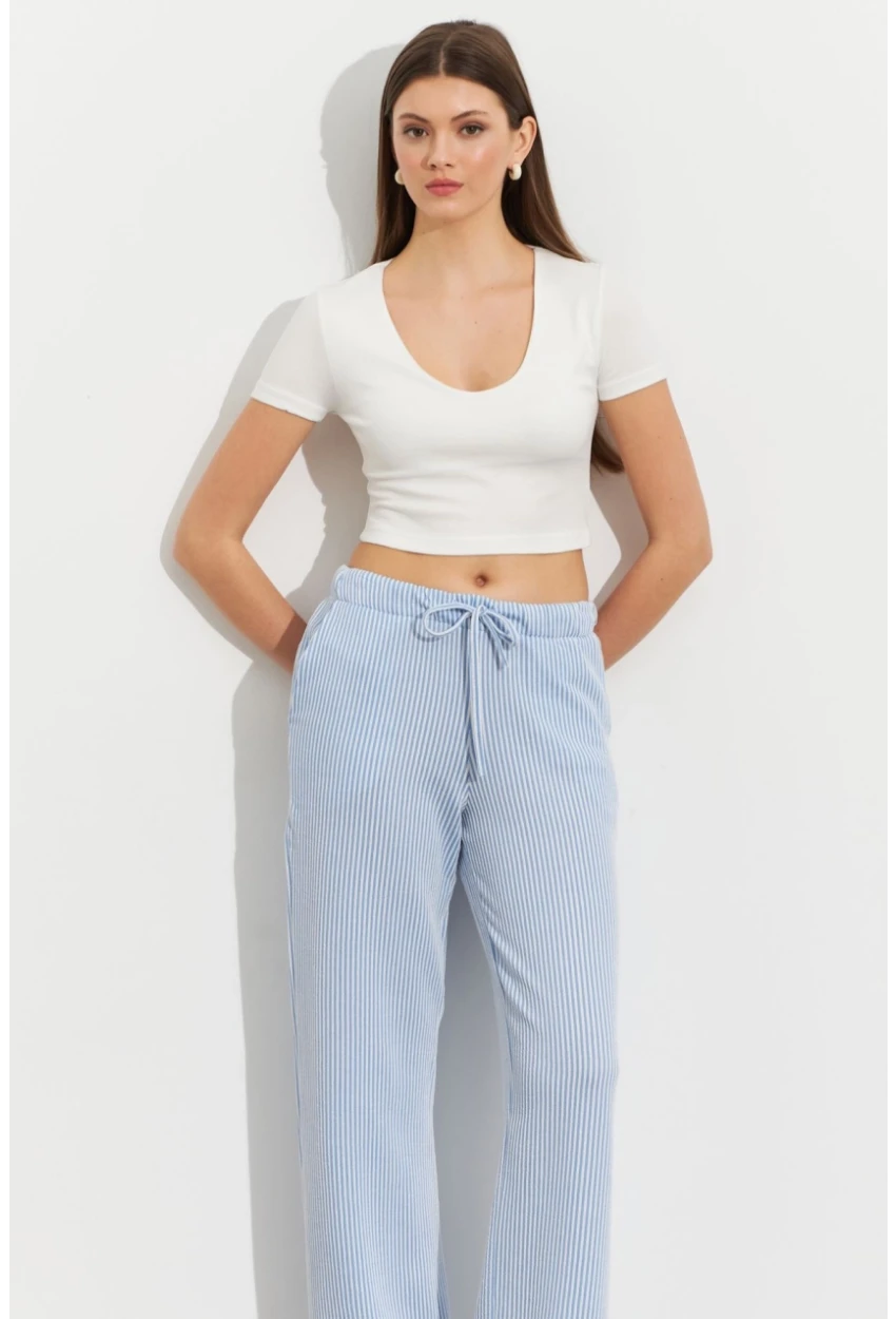 Kadın Ekru-Mavi Çizgili Eşofman Altı ATS80146