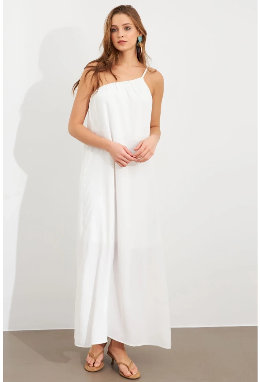Kadın Ekru Tek Omuz Maxi Elbise İRE1012
