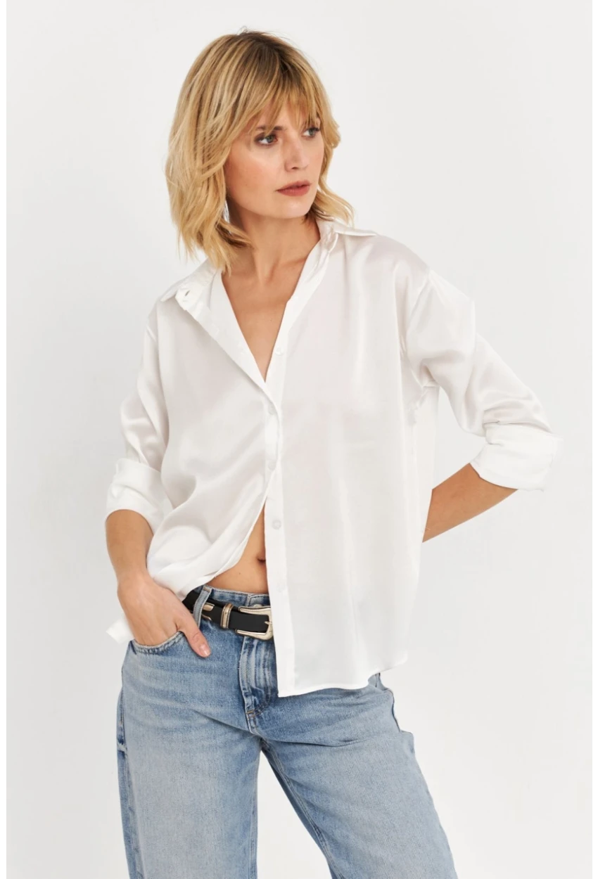 Kadın Ekru Saten Gömlek ELT8051
