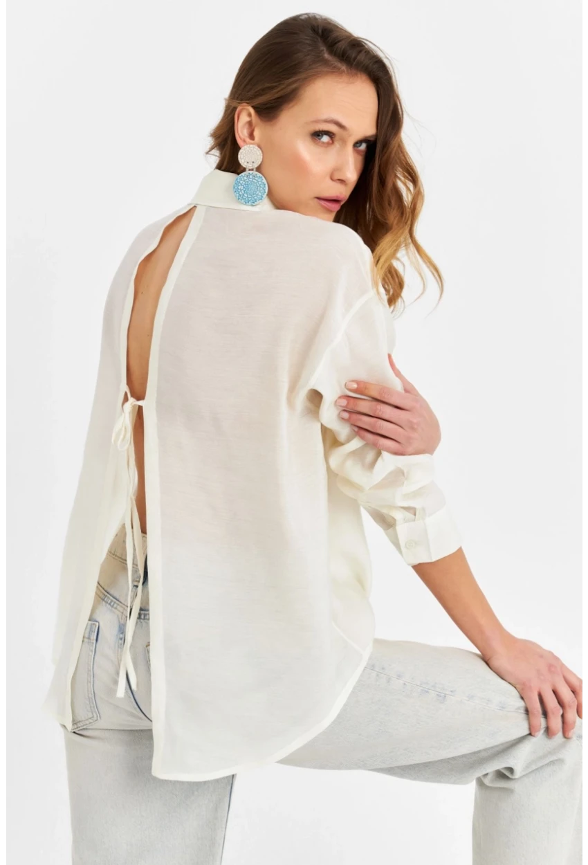 Kadın Ekru Sırtı Açık Gömlek MOD2369-90