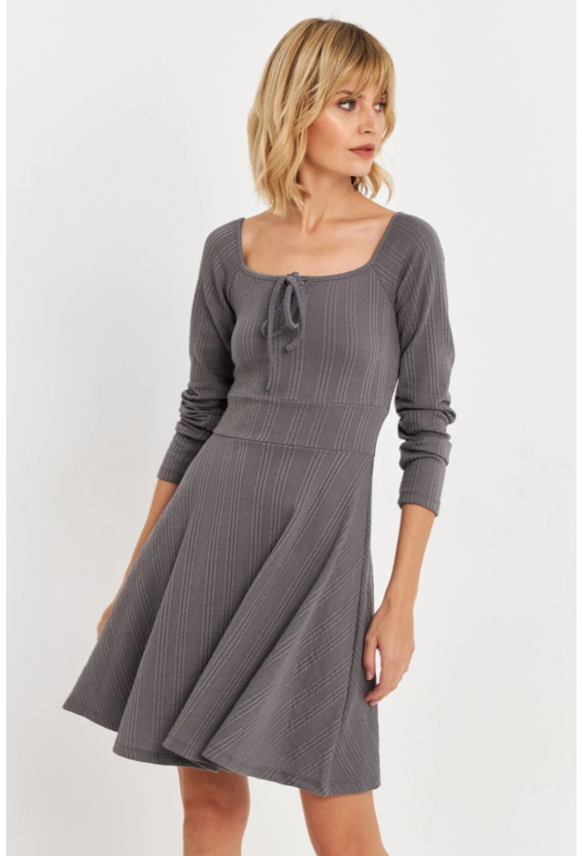 Kadın Gri Önü Bağlamalı Mini Elbise TF59