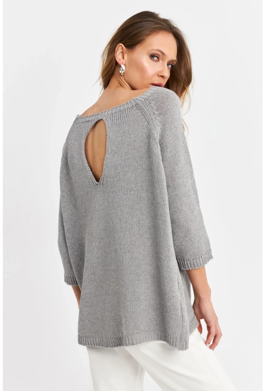 Kadın Gri Sırtı Damla Triko Bluz YV267