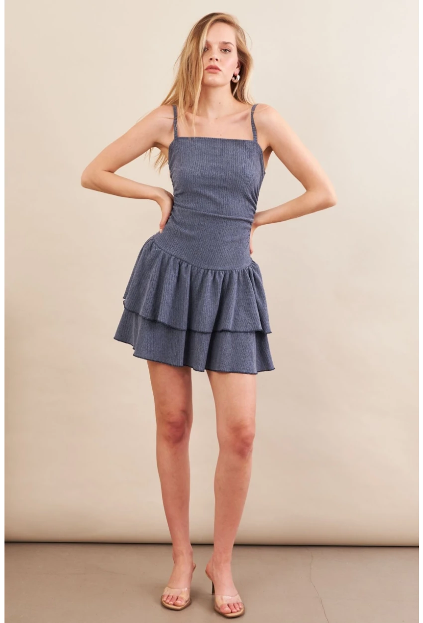 Kadın İndigo Fırfırlı Mini Elbise MOD7593