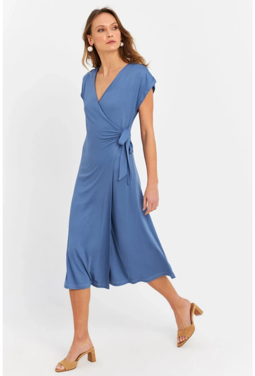 Kadın İndigo Kruvaze Midi Elbise EY3044