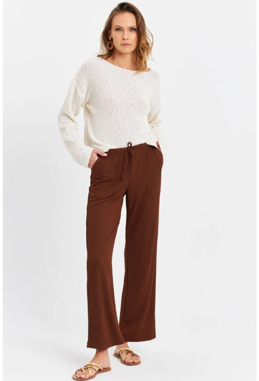 Kadın Kahverengi Beli Lastikli Palazzo Pantolon ATS80745