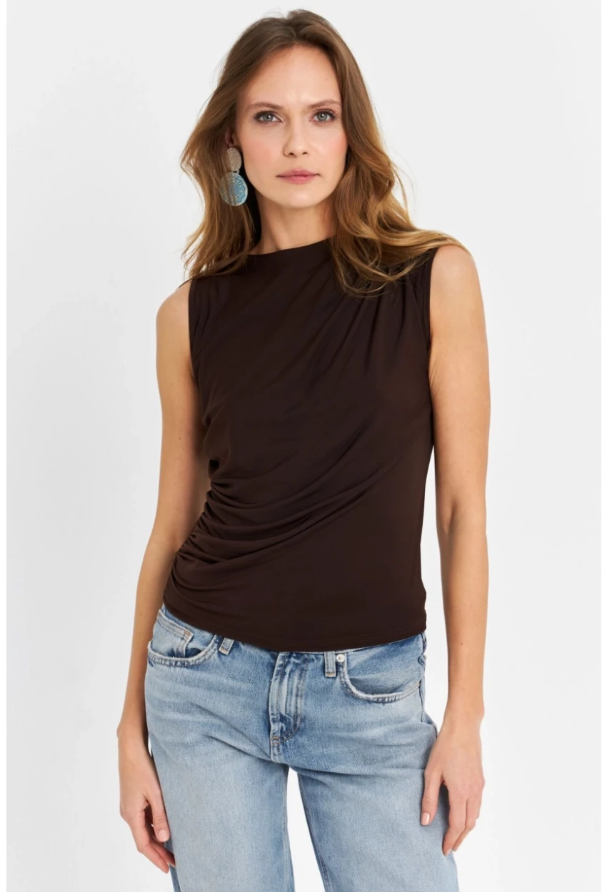 Kadın Kahverengi Büzgülü Bluz YZ625