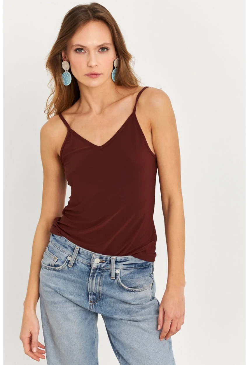 Kadın Kahverengi Degaje Yaka Bluz LPP1286