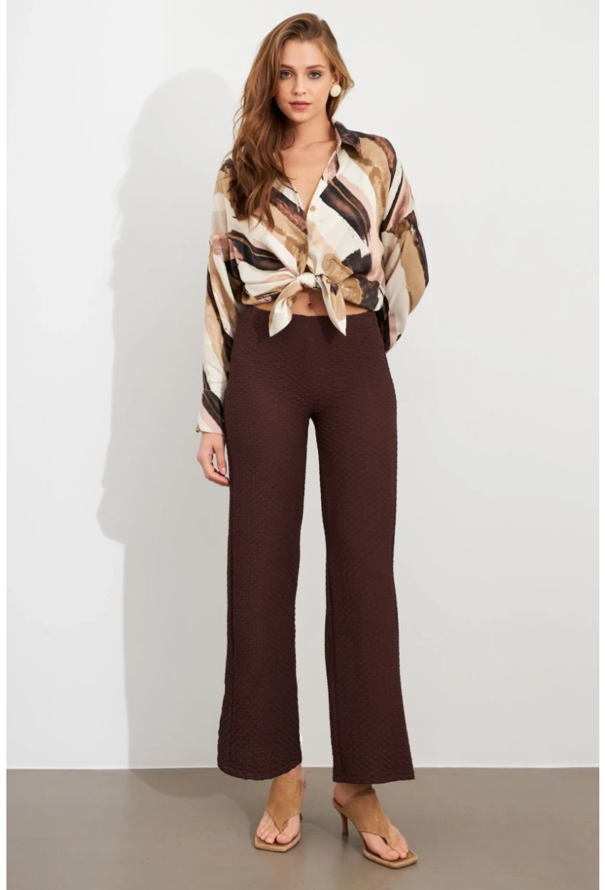 Kadın Kahverengi Gofre Pantolon ZH326
