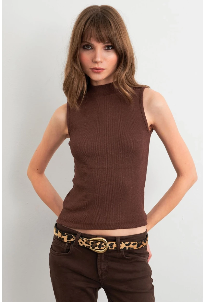 Kadın Kahverengi Kolsuz Bluz GA102