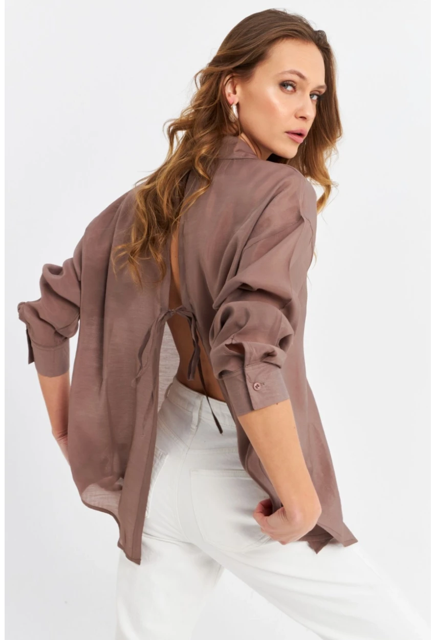 Kadın Kahverengi Sırtı Açık Gömlek MOD2369-90