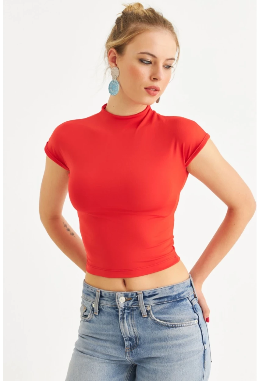 Kadın Kırmızı Dalgıç Bluz EY2564