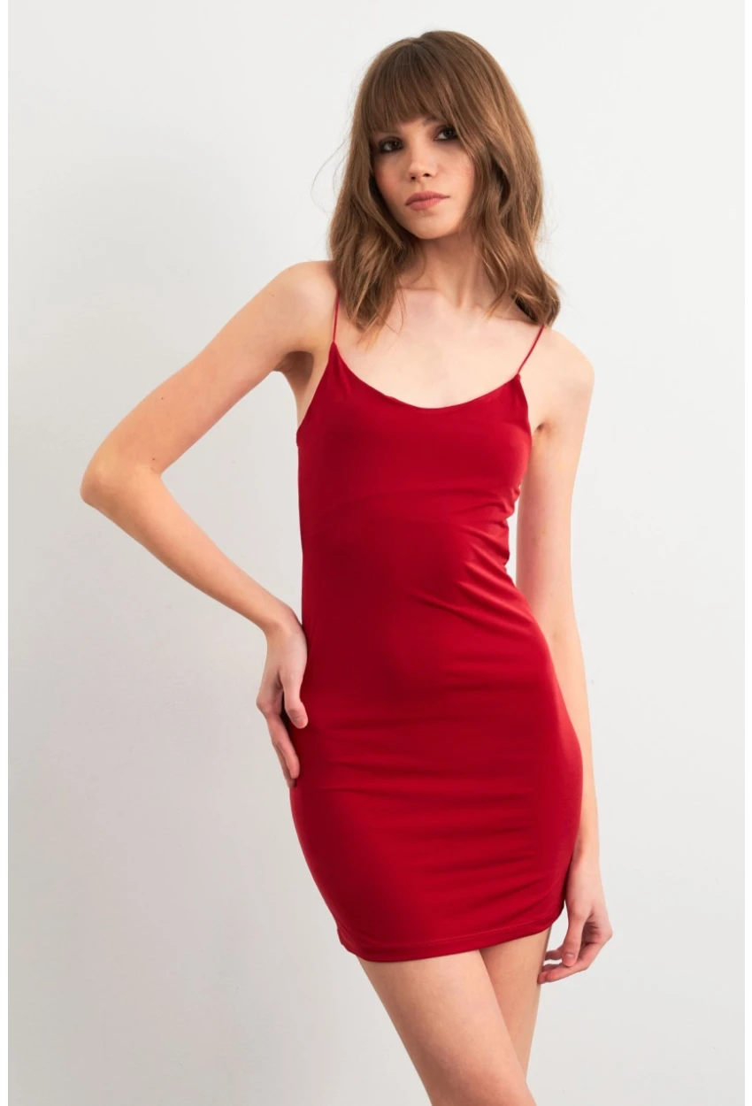 Kadın Kırmızı Desenli Maxi Elbise MEN2059