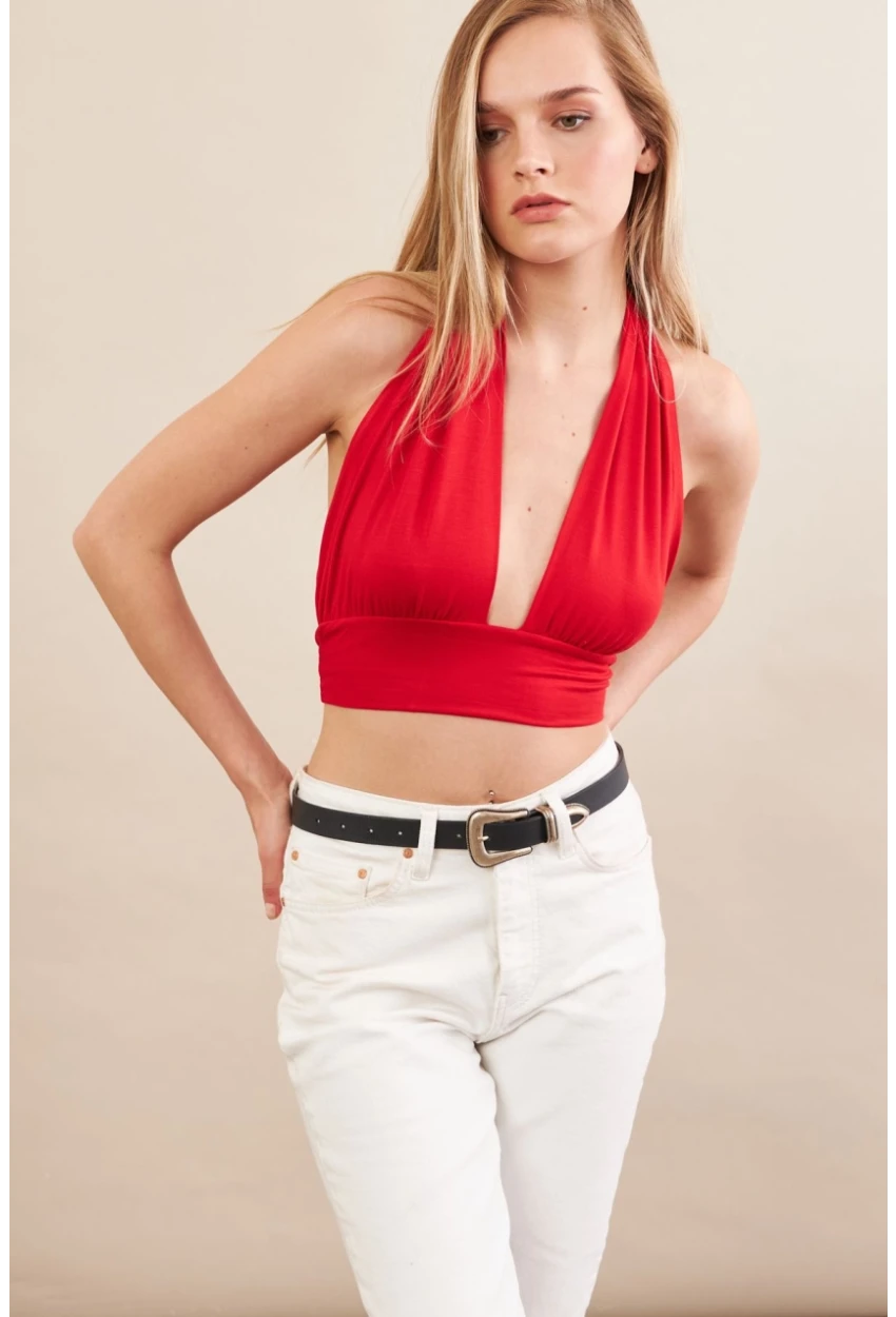 Kadın Kırmızı Sırt Ve Boyun Bağlamalı Bluz EY1472