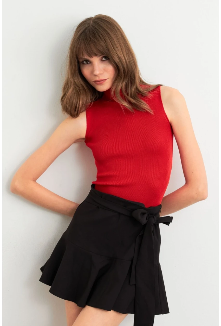 Kadın Kırmızı Triko Kolsuz Bluz YV305