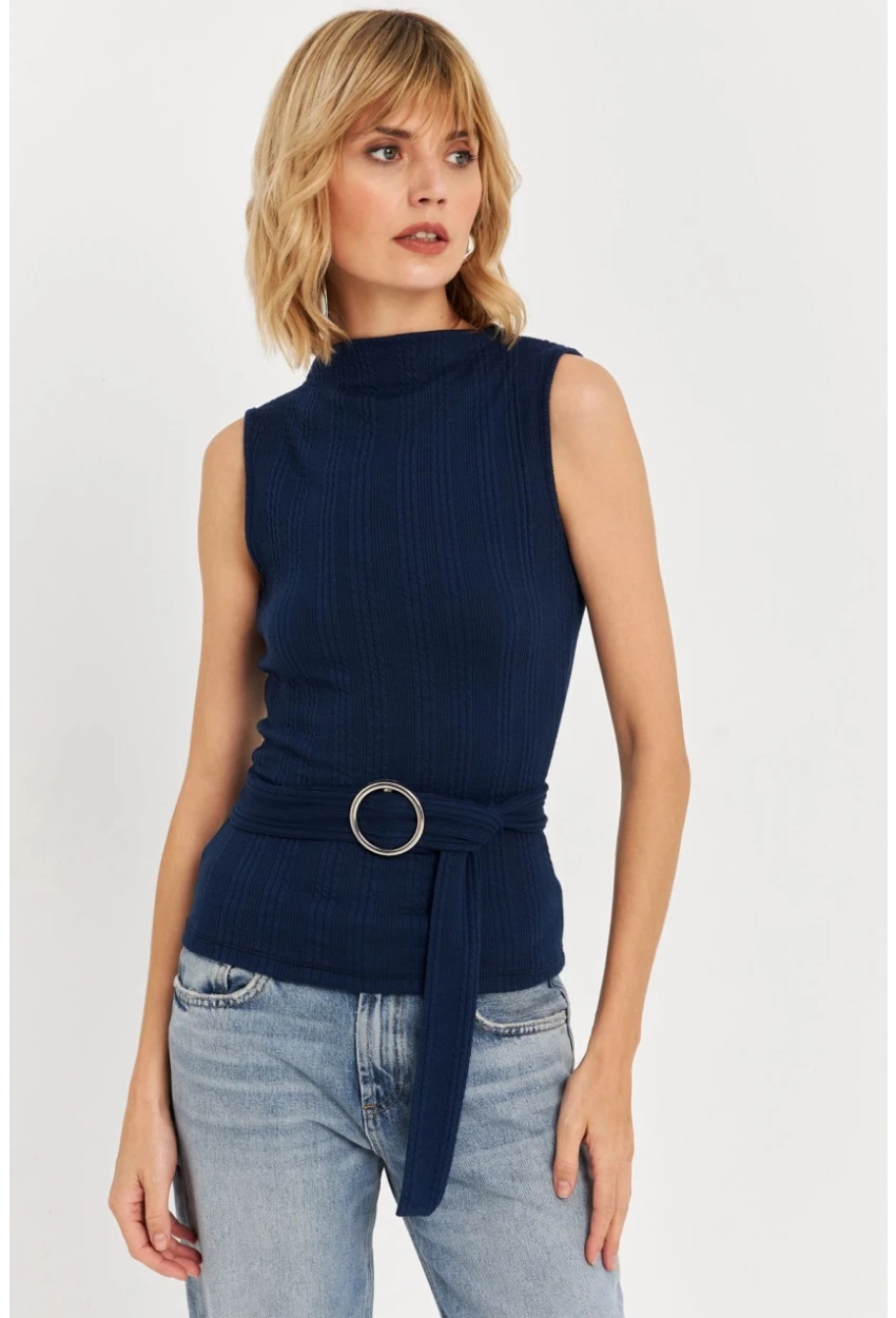 Kadın Lacivert Kemer Aksesuarlı Bluz TF67